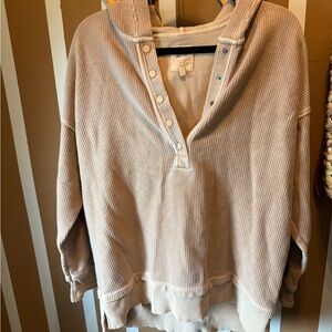 Aerie Ribbed Snap-Henley Top in Light Beige oversized